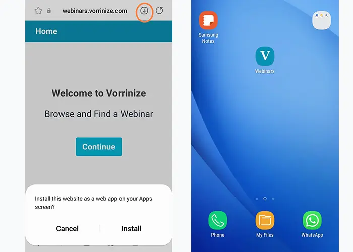 Progressive Web App for Vorrinize Webinars